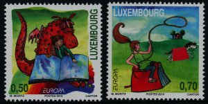 Luxembourg 1293-4 MNH EUROPA, Children reading Books, Dragon