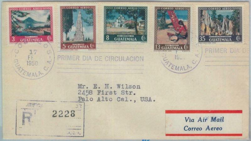 81672 - GUATEMALA -  POSTAL HISTORY -  FDC COVER  1950 Architecture TEXTILE