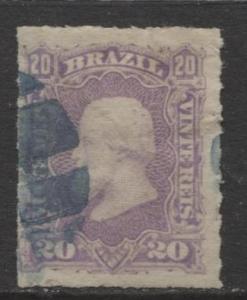 Brazil - Scott 69 - Dom Pedro Issue -1878 - Rouletted - Used- Single 20r Stamp