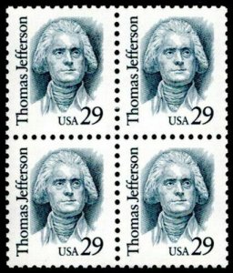 1993 Thomas Jefferson Block of 4 29c Postage Stamps, Sc# 2185, MNH, OG