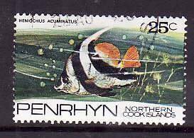 Penrhyn-Sc#59- id6-used 25c Heniochus Acuminatus-Fish-1974-5-