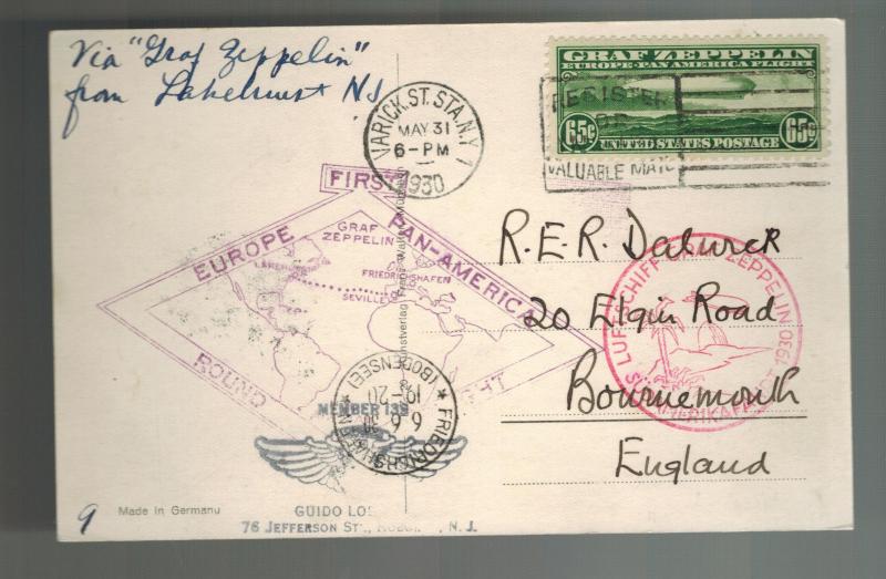 1930 USA Graf Zeppelin postcard cover Around the World to England # C13