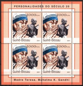 Guinea Bissau 2001 Religion Mother Teresa M. Gandhi sheet MNH
