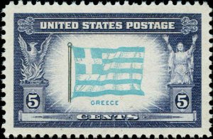 1943 5c Greece Flag, Horizontal stripes of blue with white Scott 916 Mint VF NH