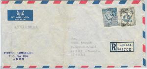 61404  - ADEN - POSTAL HISTORY - REGISTERED  COVER to ITALY 1962