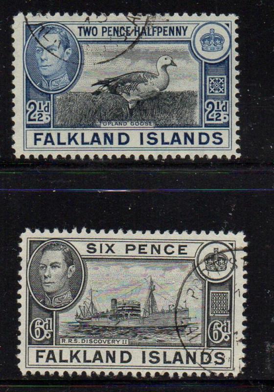 Falkland Islands Sc 101-2 1949 Goose Ship stamp set used