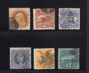 Scott #112-117 1c to 12c 1869 Issues USED - Each has crease