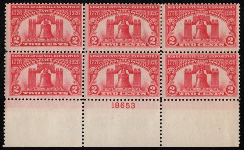 US #627 PLATE BLOCK, VF mint hinged, wonderful color,  SUPER NICE!