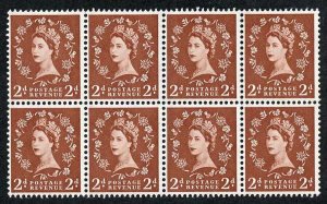 SG590 2d Light Red-brown Block of 8 2nd Graphite Wmk Crowns Mixture of U/M and