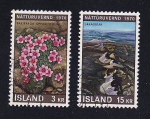 Iceland  #425-426  cancelled  1970  conservation year  saxifrage   Lakagigar