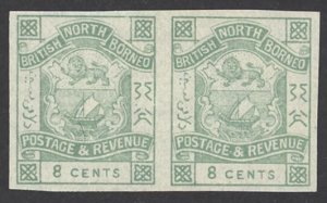 North Borneo Sc# 42 MH Pair imperf 1887-1892 8c Coat of Arms