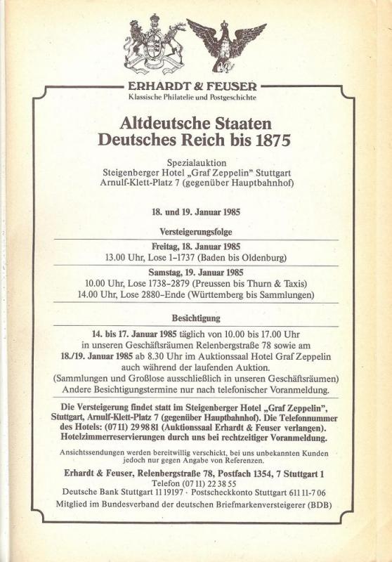 Erhardt & Feuser: Sale # 12  -  Altdeutsche Staaten Deuts...