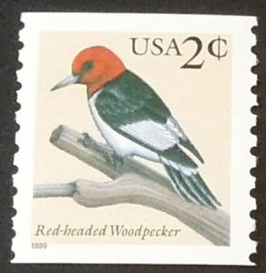 1999 2c coil Red-Headed Woodpecker Scott 3045 Mint NH