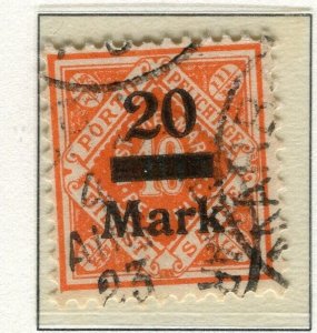 WURTTEMBERG; 1921 early Numeral surcharged issue fine used 20M. value