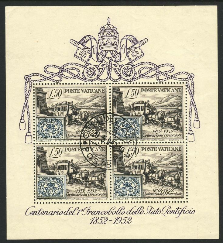 1951 Vatican Roman States Stamp & Stage S/S Souvenir sheet used (CTO) Sc# 155a