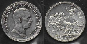 1917 Italia VE III Lire 2 Quadriga briosa argento qFDC