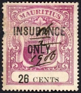 Mauritius BF53 26c (3mm) Purple and Black Insurance (Damaged)