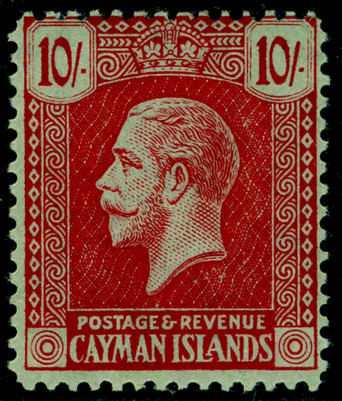 CAYMAN ISLANDS SG67, 10s carmine/green, NH MINT. Cat £75.