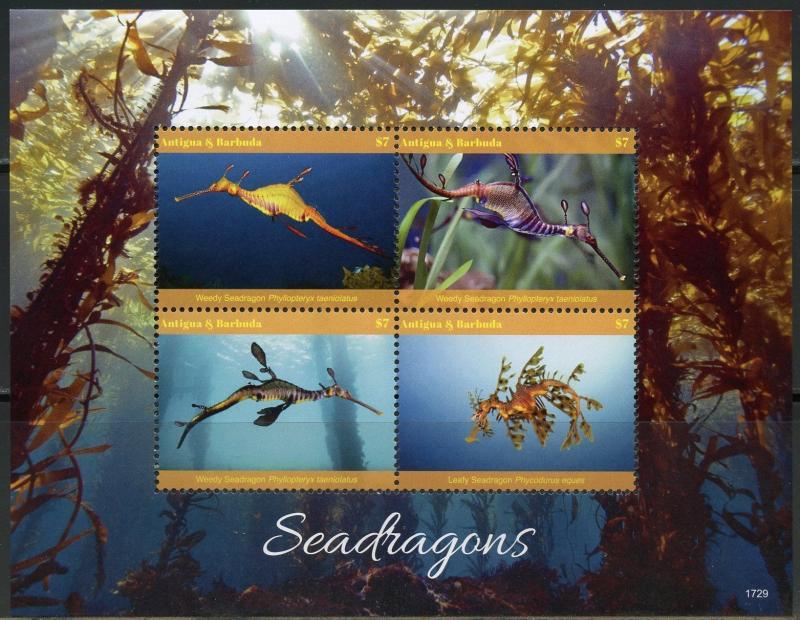 ANTIGUA  2017 SEADRAGONS  SET OF TWO SHEETS MINT NH 