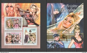 2011 Central Africa Cinema Legendary Actress Brigitte Bardot Bl+Kb ** Ca1012