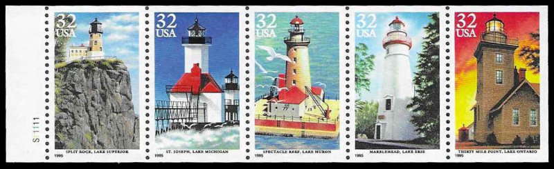 PCBstamps US #2969/2973av Bk Pane $1.60(5x32c)Lighthouse, , UNFOLDED, MNH, (4)