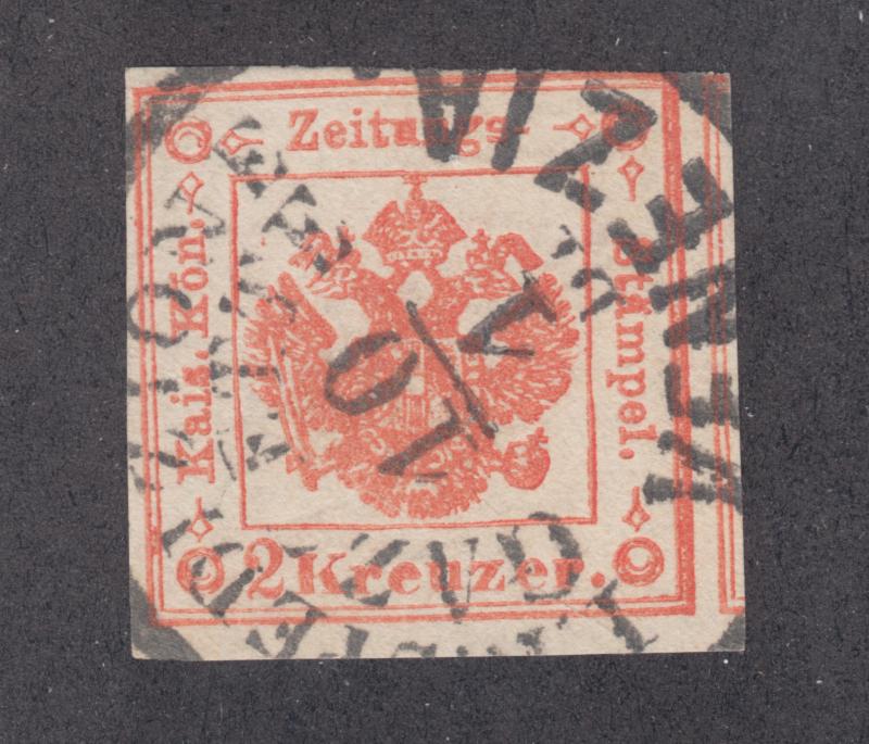 Lombardy-Venetia Sc PR2 used. 1859 2kr red newspaper stamp, SON Venezia cancel