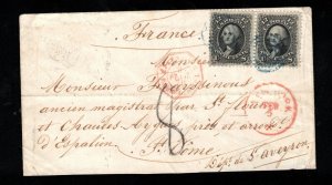 USA #69 Very Fine Used Pair On 1870 Cover To Saint Come France