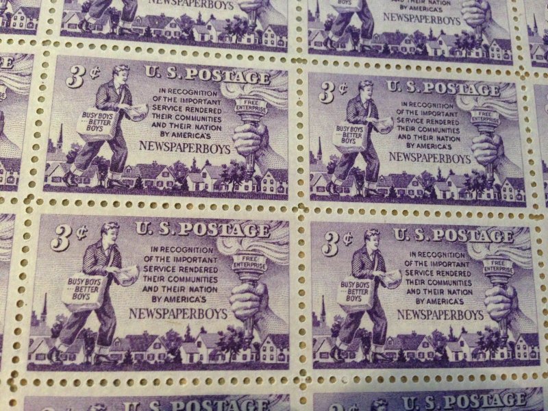 1952 - scott 1015 NEWSPAPER BOYS - Full Mint -MNH- Sheet of 50 Stamps
