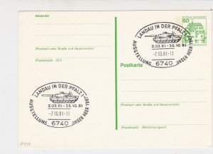 Germany 1981 Tank Ex. Slogans Landau in Der Pfalz Cancels Stamps Card Ref 29226