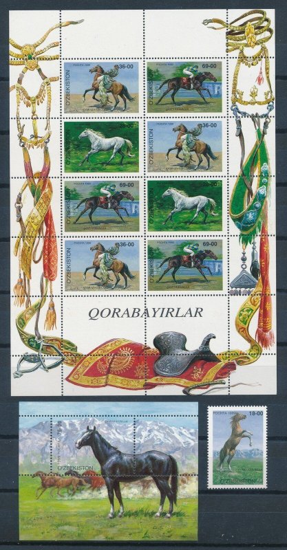 [111731] Uzbekistan 1999 Horses equestrian with Souvenir sheet MNH