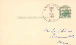 United States Wisconsin Marshville 1941 4c-bar  1898-1941  Postal Card  Phila...