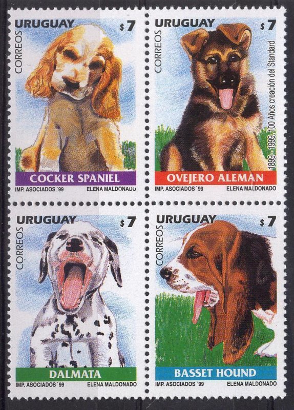 URUGUAY Sc#1810 MNH STAMP BLOCK of 4 Dog canine animals