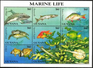 Guyana 1995 Marine Life Fishes Turtles Whales Corals (1) Sheet MNH
