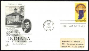 USA Sc# 1308 (ArtCraft) FDC (a) (Corydon, IN) 1966 4.16 Indiana Statehood 150th