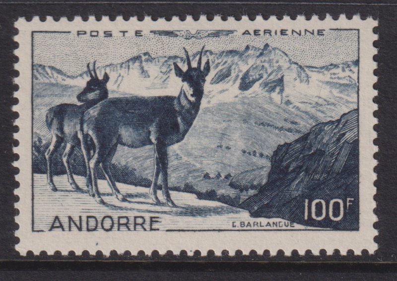 Sc# C1 French Andorra 1950 Chamois airmail 100 franc issue MLH CV $87.50