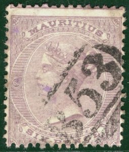 MAURITIUS QV Stamp SG63 6d Dull Violet (1863) *B53* Numeral Used Cat £55 RBLUE41