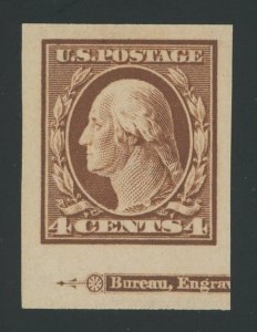 USA 346 - 4 cent Washington Imperf - XF Mint hinged with imprint