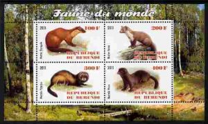 BURUNDI - 2011 - World Fauna, Martens, Polecats -Perf 4v Sheet-MNH-Private Issue