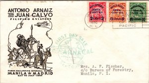 1936 Manila Philippines PI Aviation FFC First Flight Cover ARNACAL Handstamp