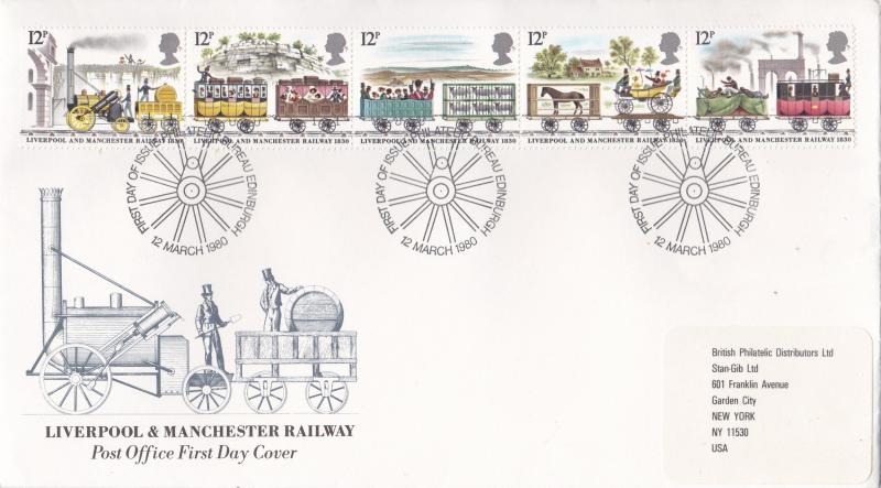 Great Britain # 908a, Liverpool-Manchester Railroad, First Day Cover