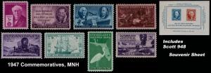 1947 Complete Commemorative Singles Set, MNH