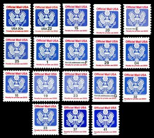 Scott O135-O162 18 Different 1c to 41c Official Issues Mint F-VF NH Cat $12.75