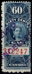 1897 Canada Revenue Scott #- FG20 60 Cents Queen Victoria Gas Inspection