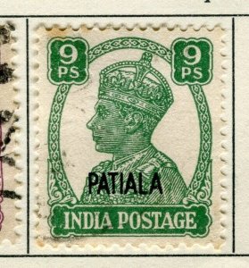 INDIA PATIALA; 1943 early GVI issue fine used 9p. value