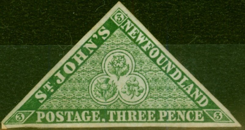Newfoundland 1857 3d Yellowish Green SG3 Fine Mounted Mint