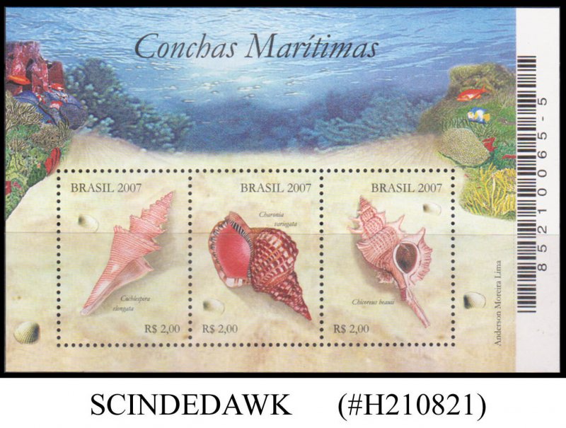 BRAZIL - 2007 SEASHELLS / MARINE LIFE - MIN. SHEET MINT NH