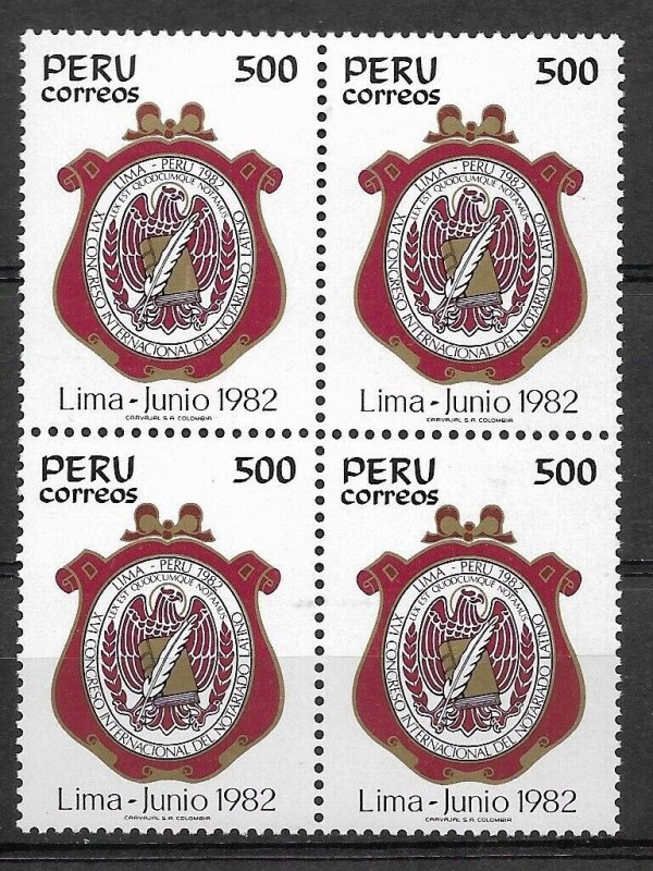 PERU 1982 16TH LATIN NOTARIUS CONGRESS COAT EMBLEM SC 775 MI 1232 BLOCK MNH