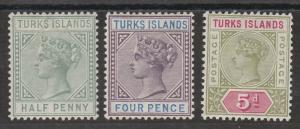 TURKS ISLANDS 1893 QV SET 1/2D - 5D 