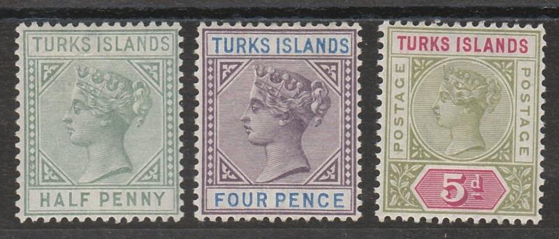 TURKS ISLANDS 1893 QV SET 1/2D - 5D