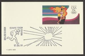 US UX102 Olympic 84 Olympic Torch Station San Jose 13c postal card 1984
